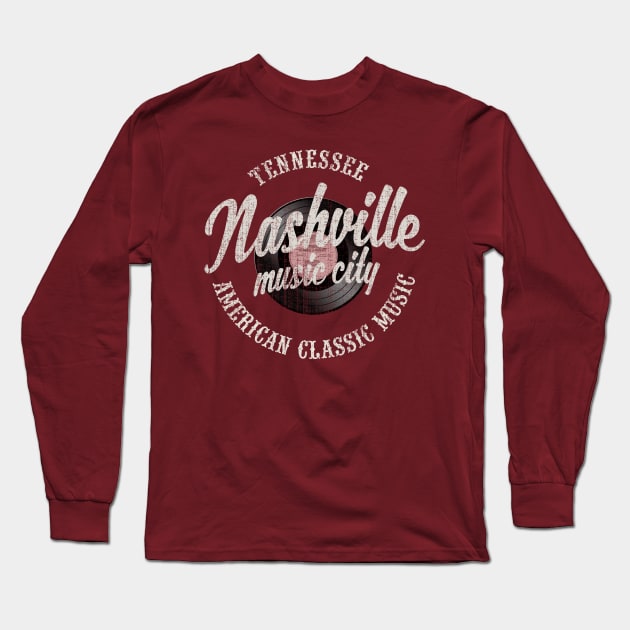 Nashville Music City Vinyl Vintage Long Sleeve T-Shirt by Designkix